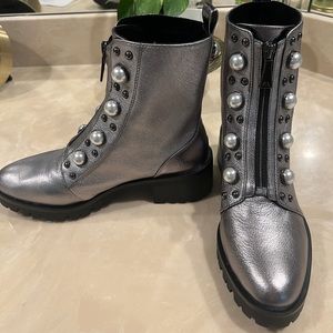 Karl Lagerfeld silver combat boots - new - size 8M